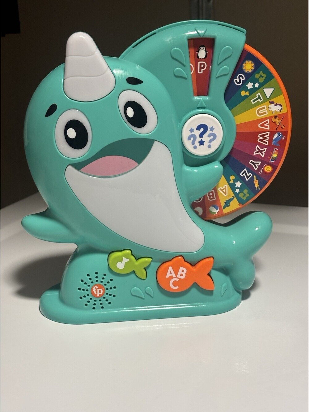 Fisher-Price Narwhal Alphabet ABC Musical Learning Spinner Toy Green 12-18M